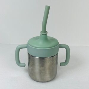 Cloud Island Stainless Steel Toddler Sippy Cup with Silicone Straw Sage Green